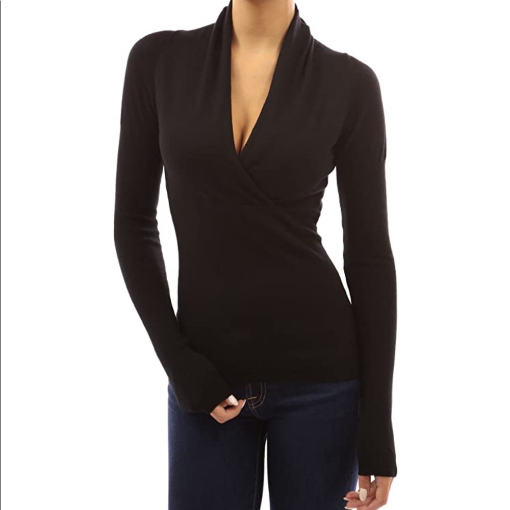 Black V-neck lightweight sweater